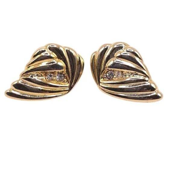 Vintage Gold Butterfly Wing Crystal Clip On Earrings Statement Elegant Accessory - Picture 3 of 5